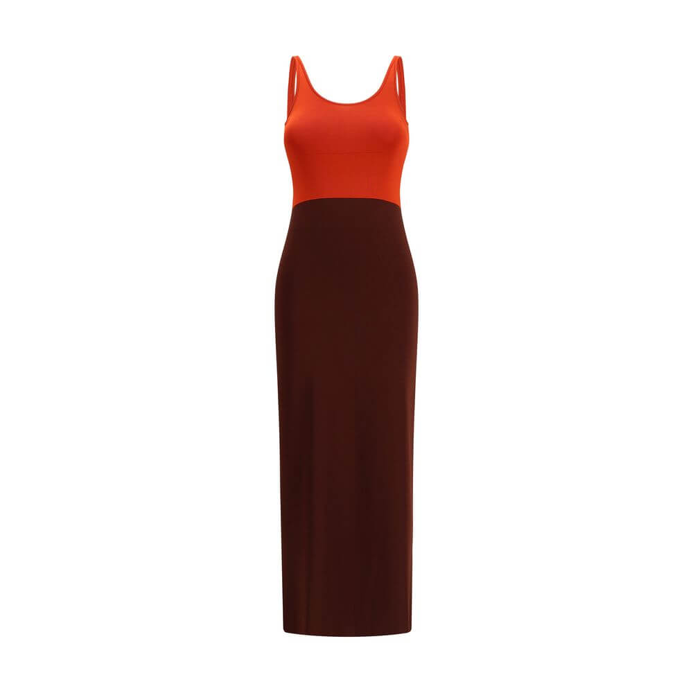 Fendi Multicolor Viscose Casual Dress with fitted silhouette, sleeveless design, color-block pattern, round neckline.