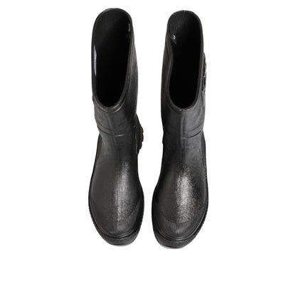Dolce & Gabbana Metallic Black Pull On Rain Boots Men Shoes Dolce & Gabbana