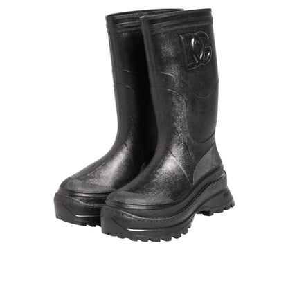 Dolce & Gabbana Metallic Black Pull On Rain Boots Men Shoes Dolce & Gabbana