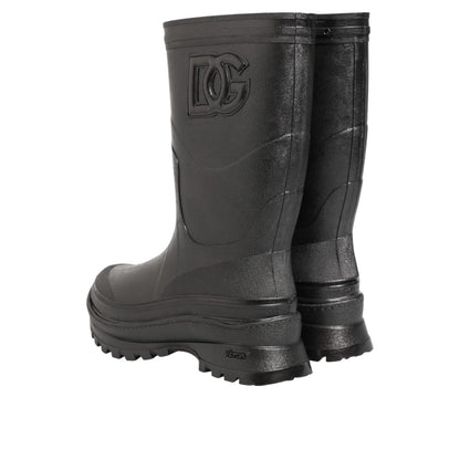 Dolce & Gabbana Metallic Black Pull On Rain Boots Men Shoes Dolce & Gabbana