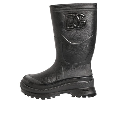 Dolce & Gabbana Metallic Black Pull On Rain Boots Men Shoes Dolce & Gabbana