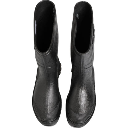 Dolce & Gabbana Metallic Black Pull On Rain Boots Men Shoes Dolce & Gabbana
