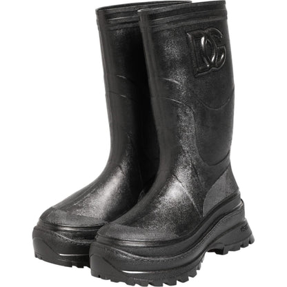 Dolce & Gabbana Metallic Black Pull On Rain Boots Men Shoes Dolce & Gabbana