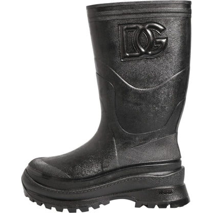 Dolce & Gabbana Metallic Black Pull On Rain Boots Men Shoes Dolce & Gabbana