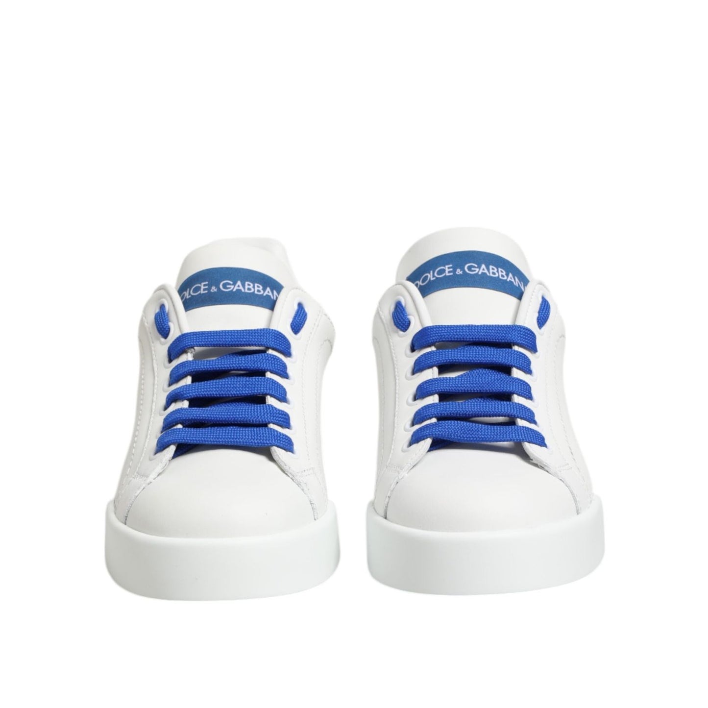 Dolce & Gabbana White Blue Leather Low Top Sneakers Shoes Dolce & Gabbana