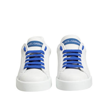 Dolce & Gabbana White Blue Leather Low Top Sneakers Shoes Dolce & Gabbana
