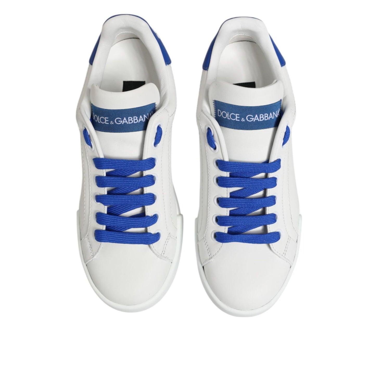 Dolce & Gabbana White Blue Leather Low Top Sneakers Shoes Dolce & Gabbana