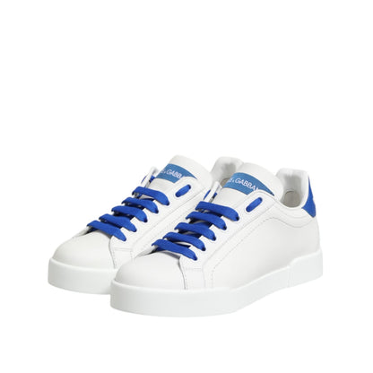Dolce & Gabbana White Blue Leather Low Top Sneakers Shoes Dolce & Gabbana