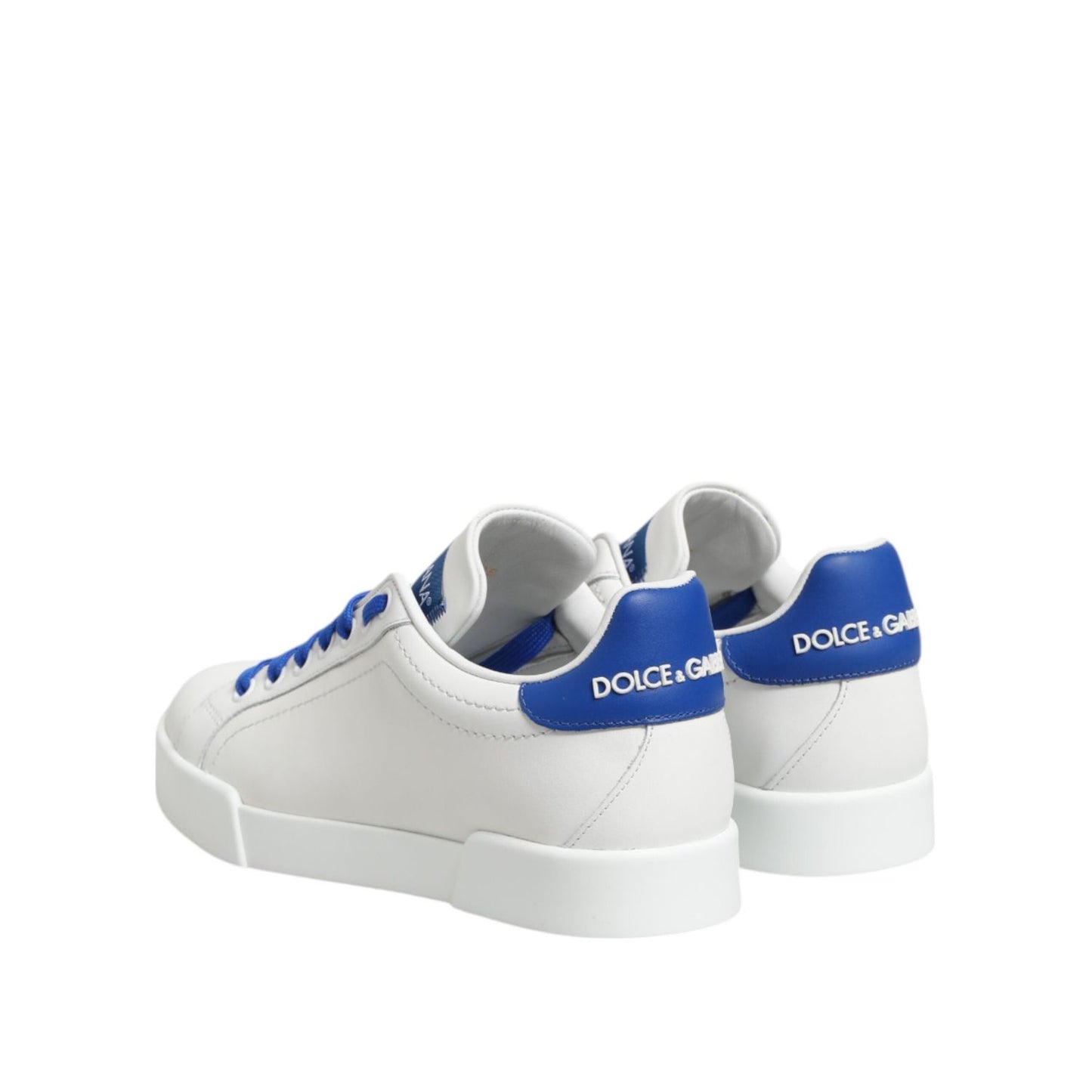 Dolce & Gabbana White Blue Leather Low Top Sneakers Shoes Dolce & Gabbana