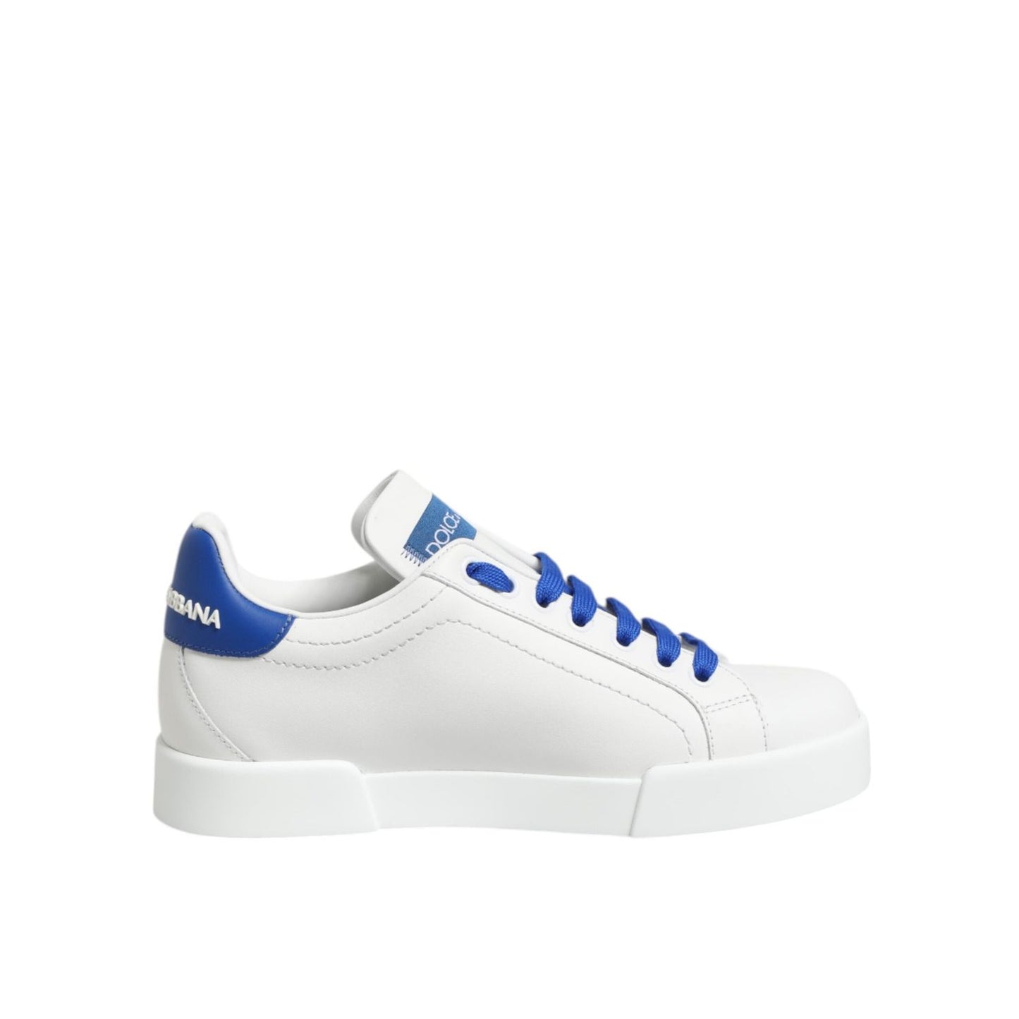 Dolce & Gabbana White Blue Leather Low Top Sneakers Shoes Dolce & Gabbana