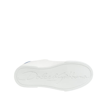 Dolce & Gabbana White Blue Leather Low Top Sneakers Shoes Dolce & Gabbana