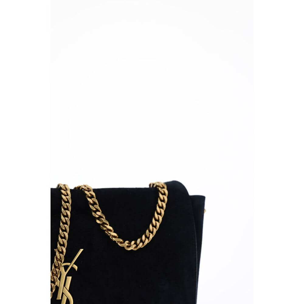 Elegant Saint Laurent Black Calf Leather Bos Taurus Shoulder Bag with gold chain and iconic monogram