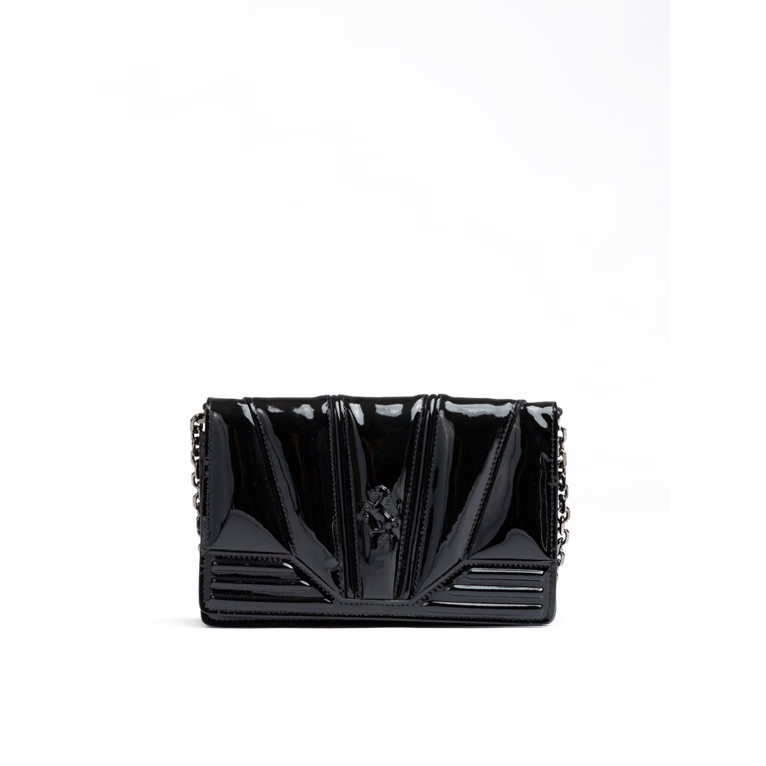 Ferrari Black GT patent leather bag with chain