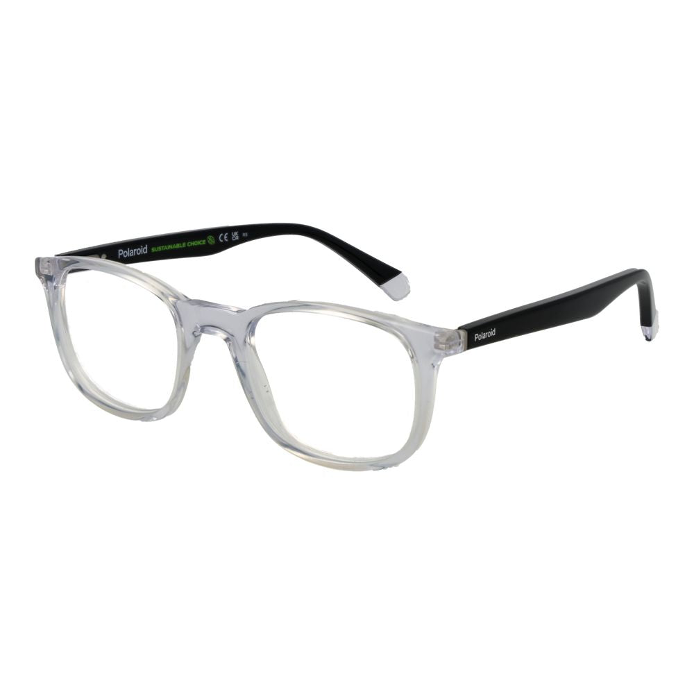 Polaroid Transparent Unisex Glasses Frame with full-rim design, cellulose propionate material, and demo lenses. Size 50-13-145.