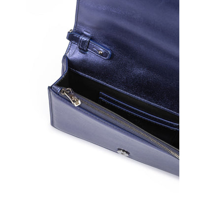 Ferrari Metal blue GT patent leather bag with chain