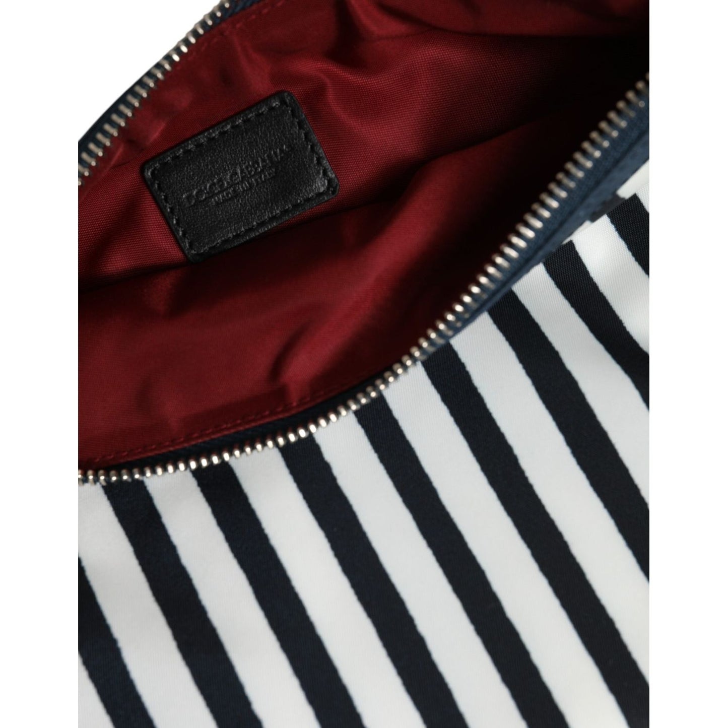Dolce & Gabbana Black White Striped Logo Plaque Clutch Pouch Bag BAG4684