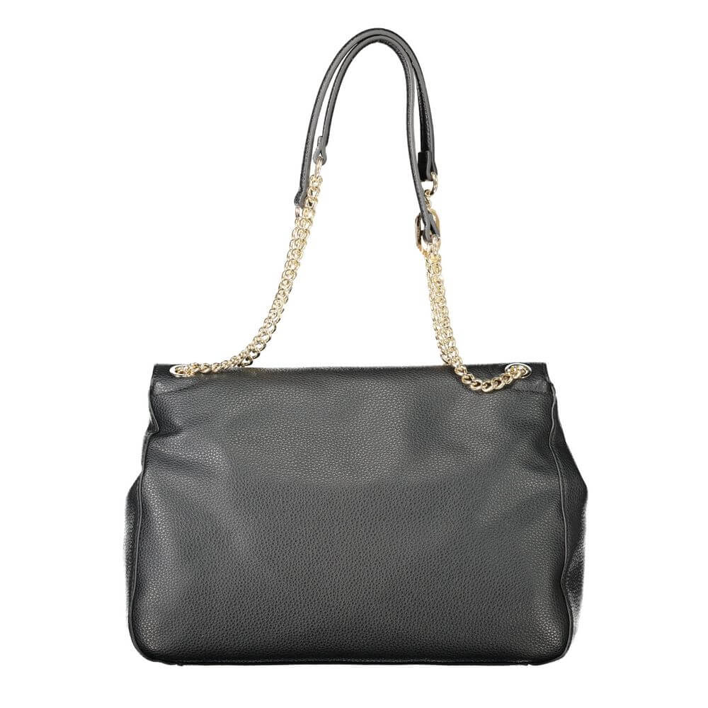 Twinset Black Polyethylene Women Handbag with chic chain handles and sleek snap closure, perfect for adding luxury to any ensemble.