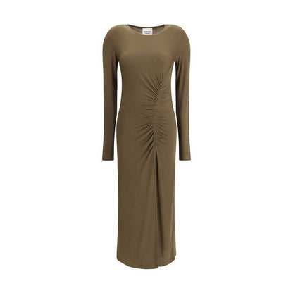 Marant Etoile Green Modal Casual Dress with elegant draping and long sleeves, featuring a feminine front slit.