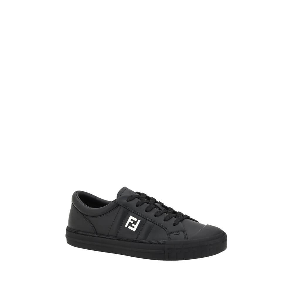 Fendi Black Calf Leather Bos Taurus Athletic Sneakers