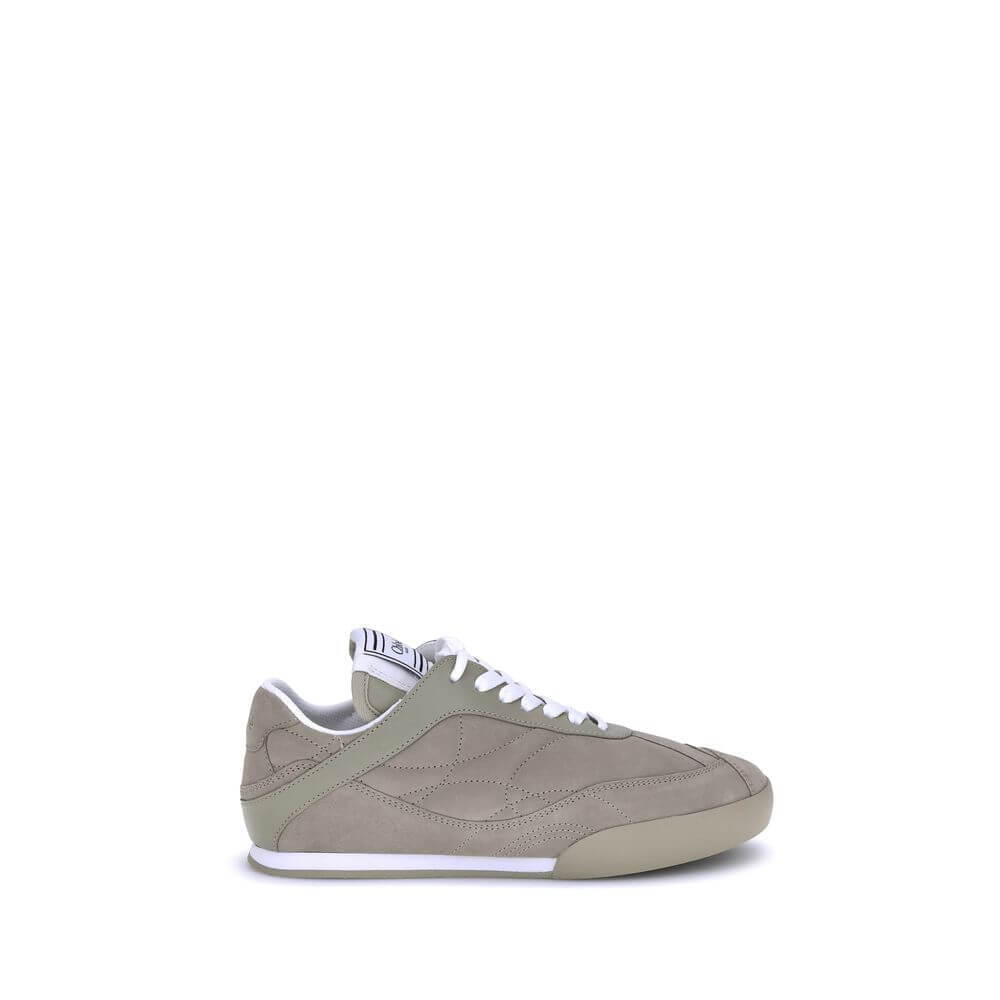 Chloé Beige Calf Leather Bos Taurus Low Top Sneakers with suede details and lace-up closure, side view.