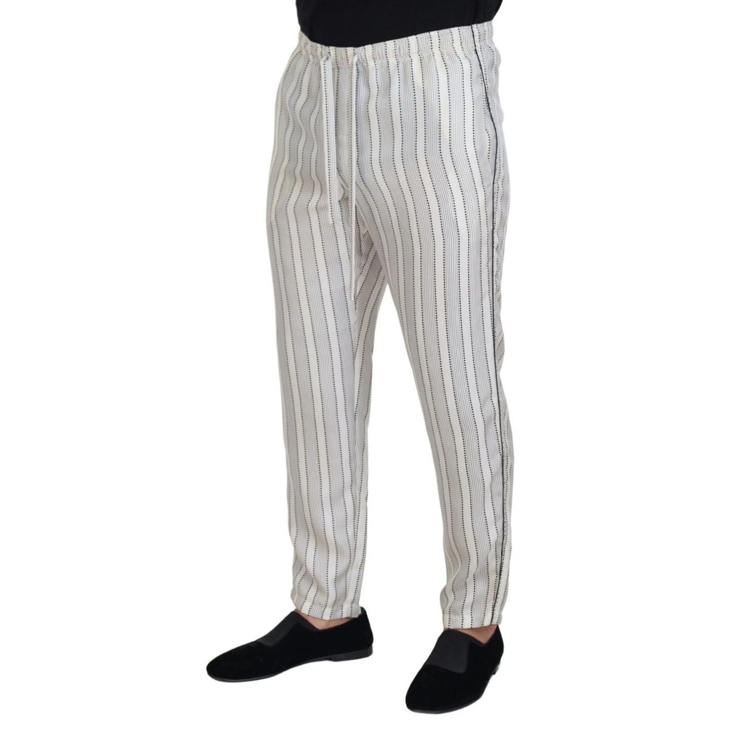 Dolce & Gabbana White Stripes Silk Lounge Trouser Pants Dolce & Gabbana