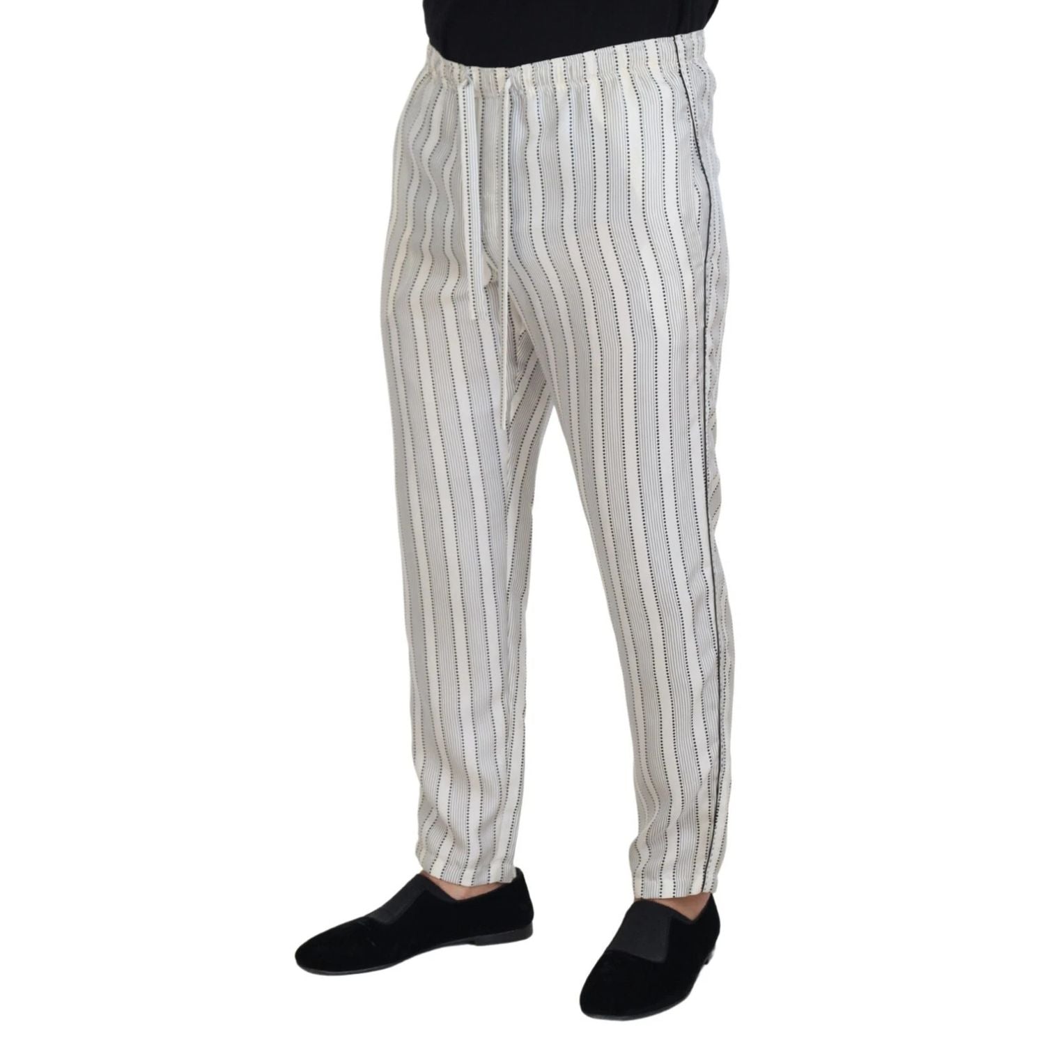 Dolce & Gabbana White Stripes Silk Lounge Trouser Pants