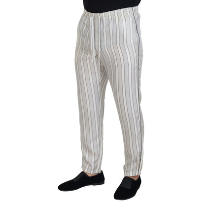 Dolce & Gabbana White Stripes Silk Lounge Trouser Pants Dolce & Gabbana