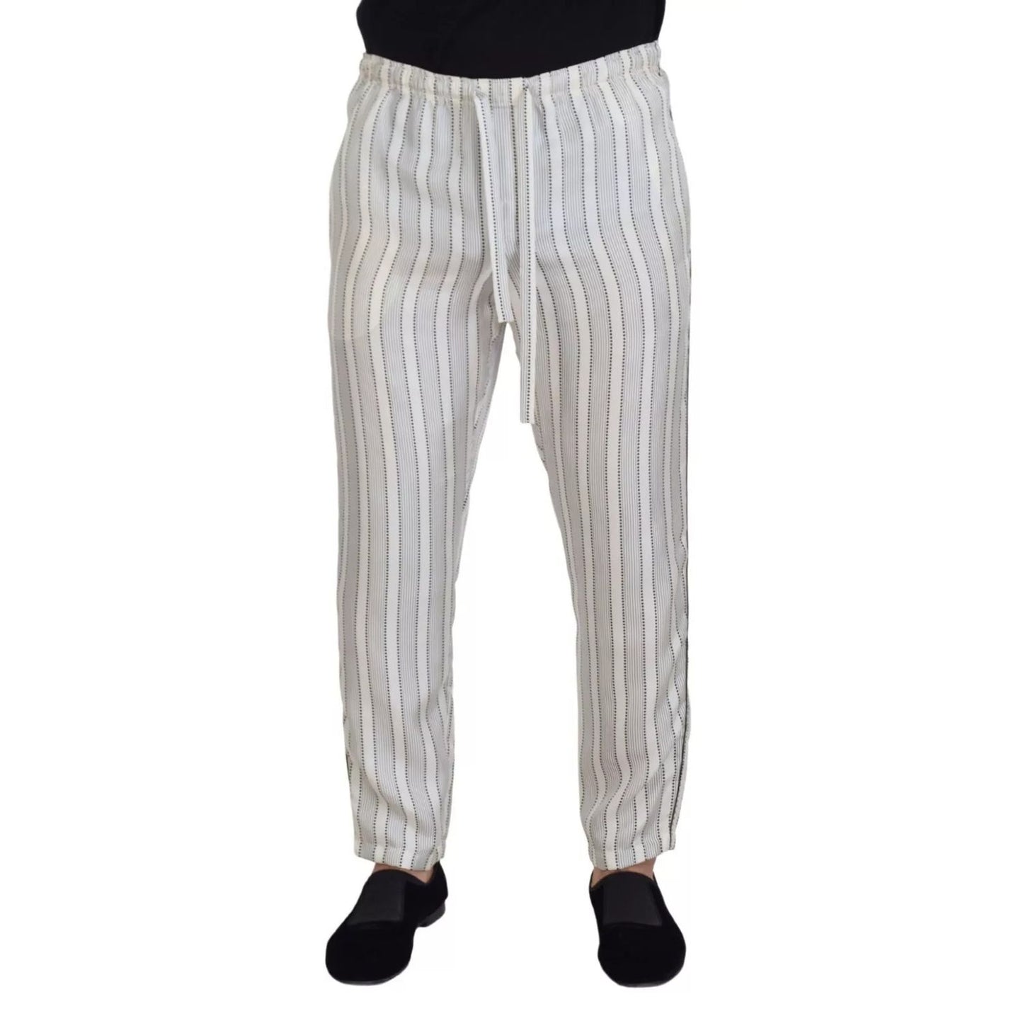 Dolce & Gabbana White Stripes Silk Lounge Trouser Pants Dolce & Gabbana