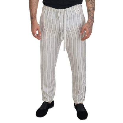 Dolce & Gabbana White Stripes Silk Lounge Trouser Pants Dolce & Gabbana