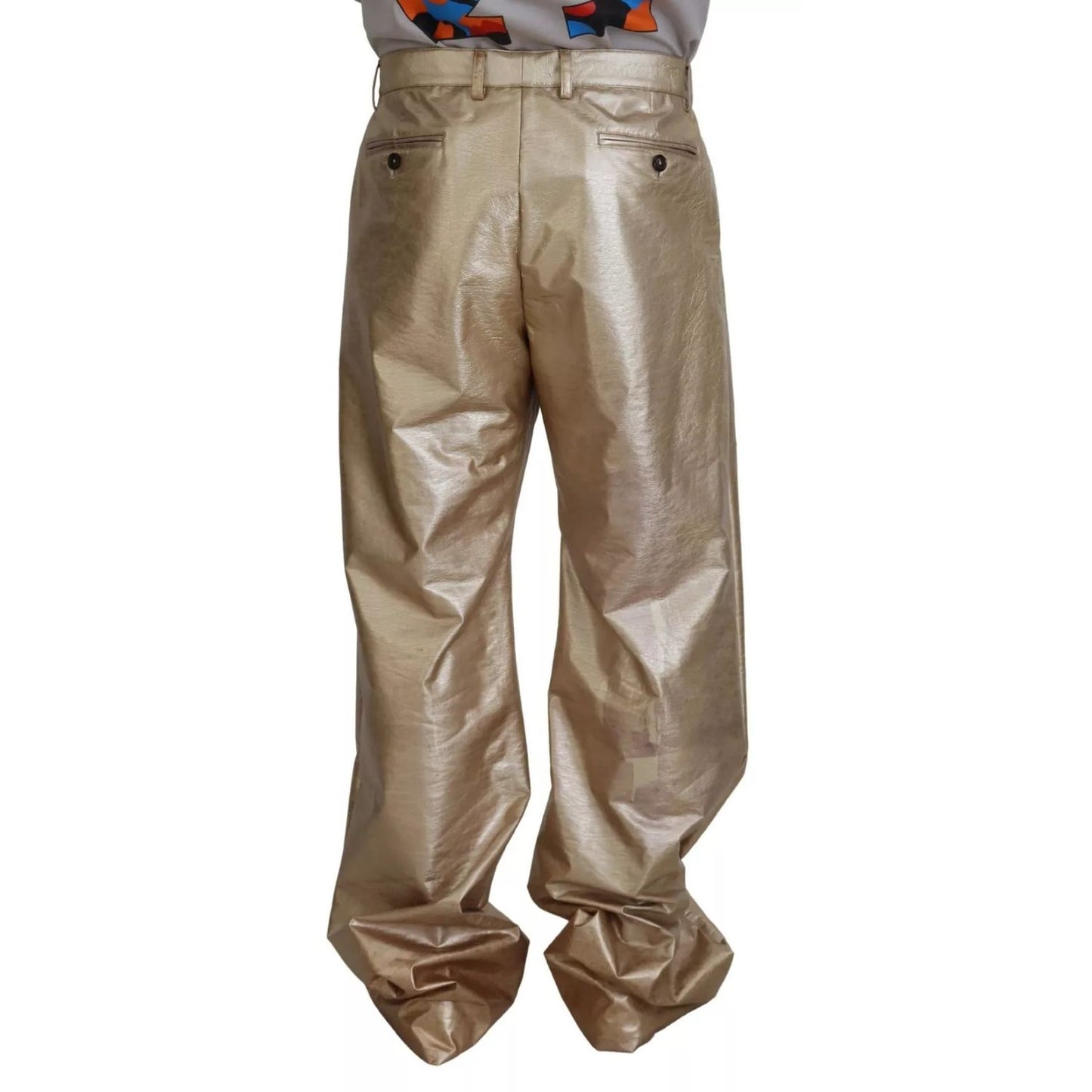 Dolce & Gabbana Metallic Gold Polyester StraightTrouser Pants Dolce & Gabbana
