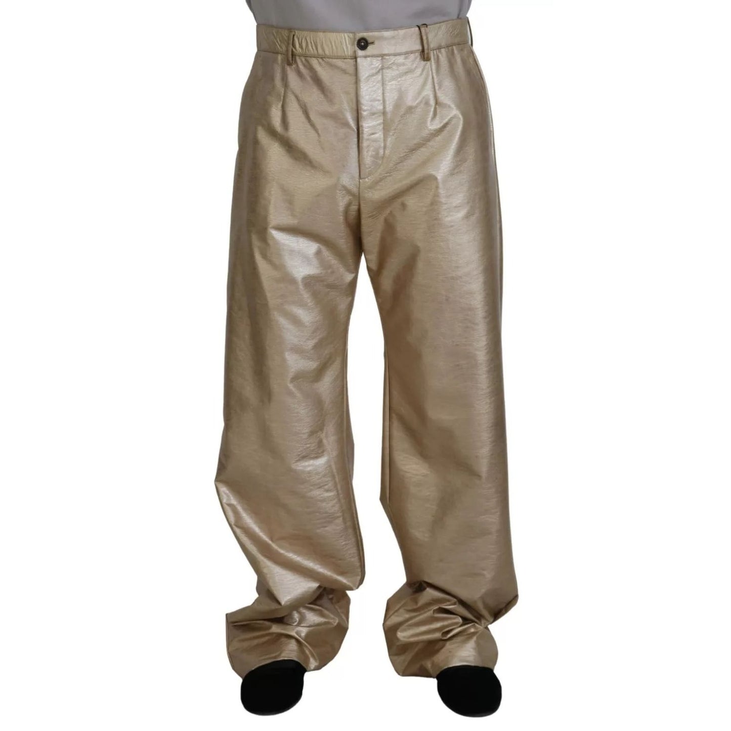 Dolce & Gabbana Metallic Gold Polyester StraightTrouser Pants Dolce & Gabbana