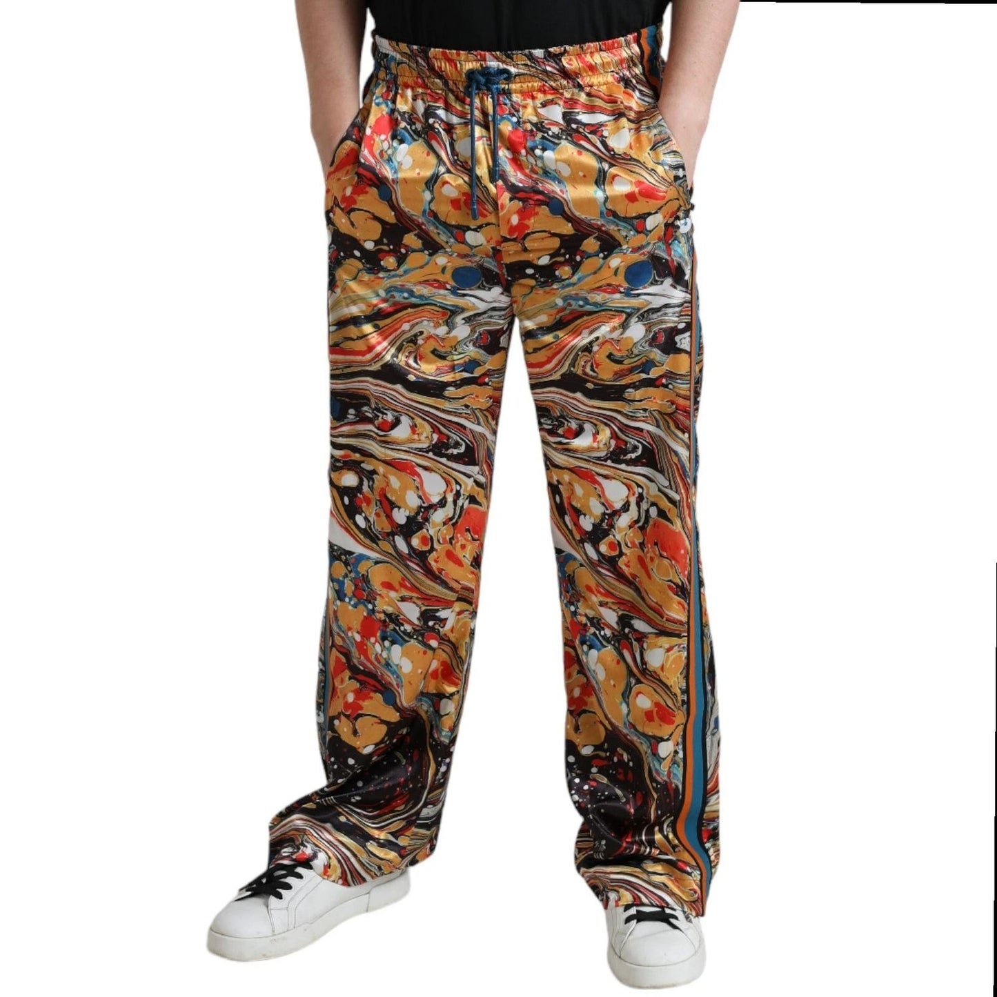 Dolce & Gabbana Multicolor Marble Print Satin Trouser Pants Dolce & Gabbana
