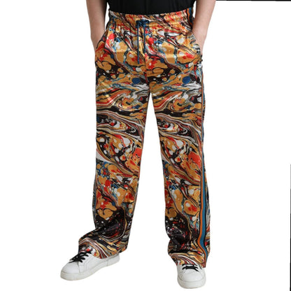 Dolce & Gabbana Multicolor Marble Print Satin Trouser Pants Dolce & Gabbana
