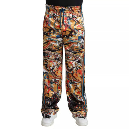 Dolce & Gabbana Multicolor Marble Print Satin Trouser Pants Dolce & Gabbana