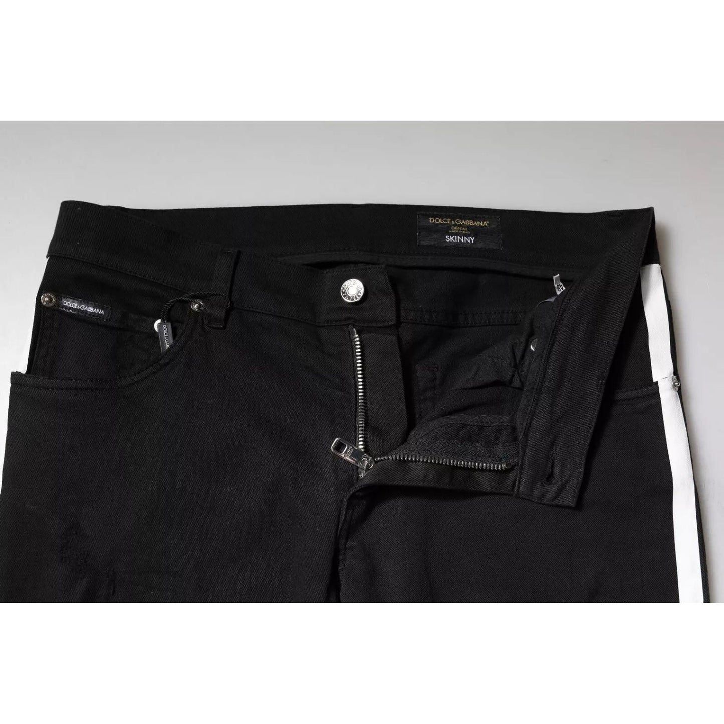 Dolce & Gabbana Black Tattered White Lining Skinny Denim Jeans Dolce & Gabbana