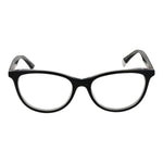 Polaroid Black Women Glasses Frame in black acetate full-rim oval style with demo lenses; includes branded case and spring hinge, temples 145mm long.