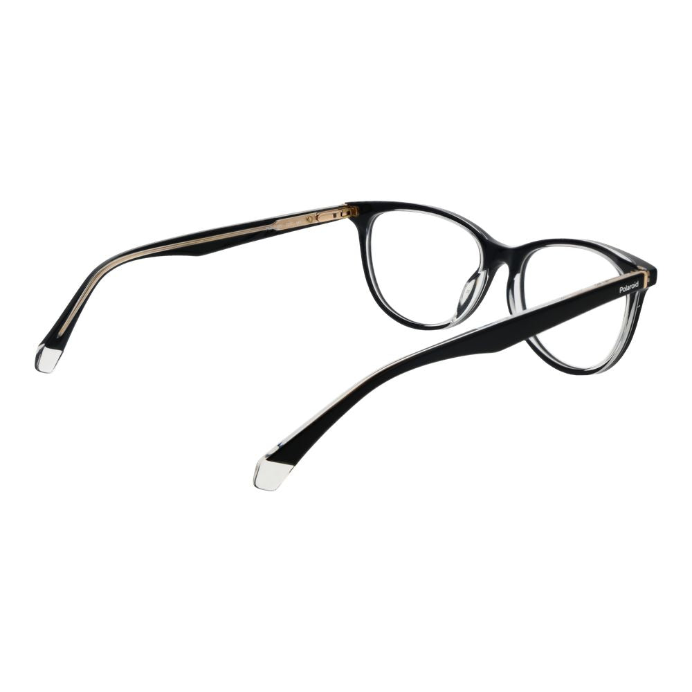 Polaroid Black Women Glasses Frame, black acetate full-rim style with oval lenses, spring hinge, comes with branded case.