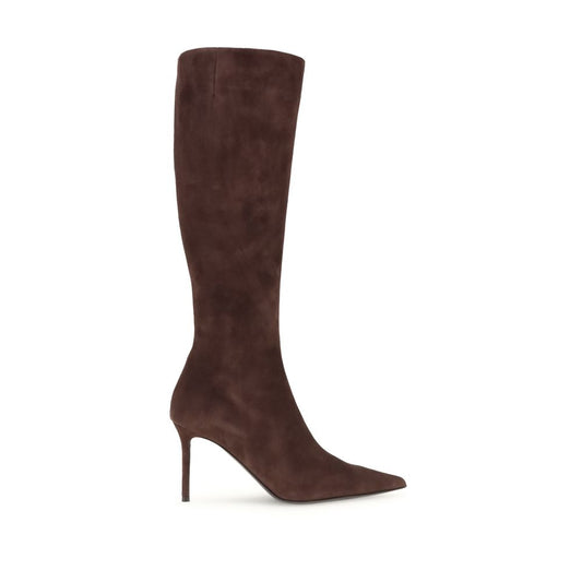 Giuseppe Zanotti Brown Leather High Heel Boots, knee-high suede with stiletto heel, almond toe, perfect for bold feminine looks.