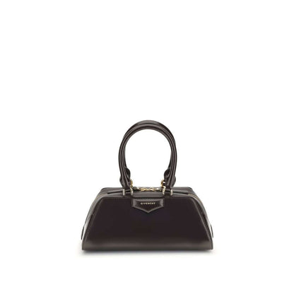 Givenchy Brown Calf Leather Bos Taurus Handbag with gold metallic details and articulated leather handles.