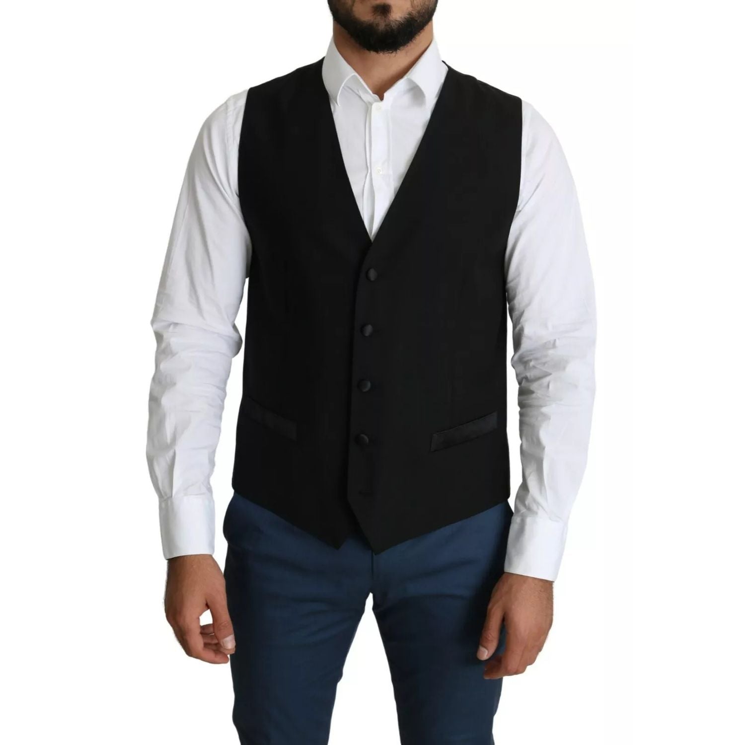 Dolce & Gabbana Black Wool Men Formal Waistcoat Vest