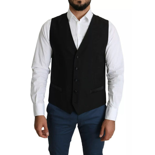 Dolce & Gabbana Black Wool Men Formal Waistcoat Vest