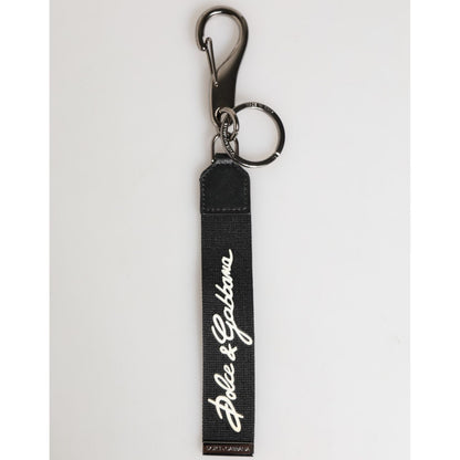 Dolce & Gabbana Black White Polyester DG Logo Silver Men Keychain Keyring Dolce & Gabbana