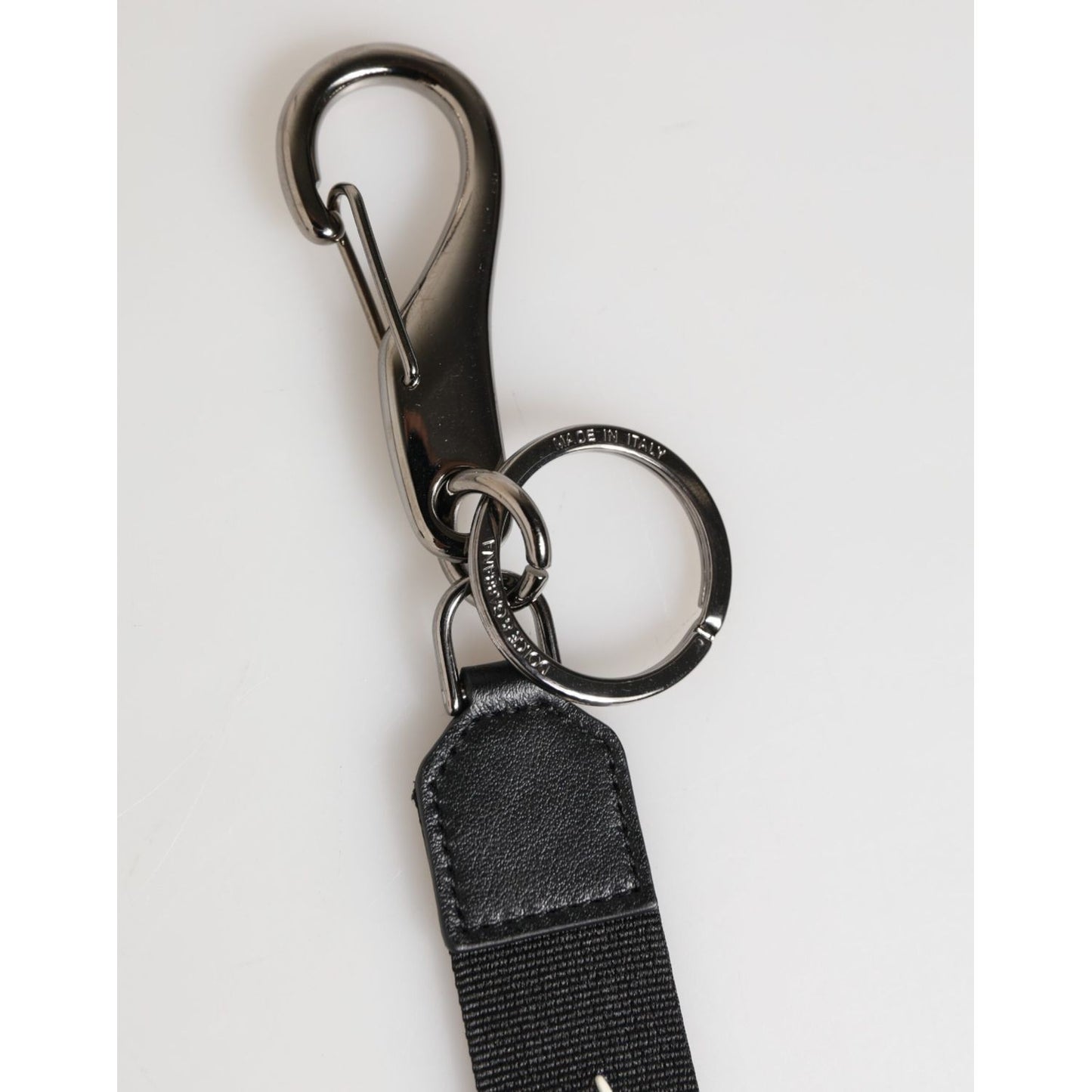 Dolce & Gabbana Black White Polyester DG Logo Silver Men Keychain Keyring Dolce & Gabbana