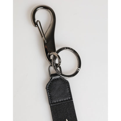 Dolce & Gabbana Black White Polyester DG Logo Silver Men Keychain Keyring Dolce & Gabbana