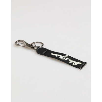 Dolce & Gabbana Black White Polyester DG Logo Silver Men Keychain Keyring Dolce & Gabbana