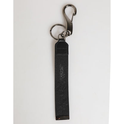 Dolce & Gabbana Black White Polyester DG Logo Silver Men Keychain Keyring Dolce & Gabbana