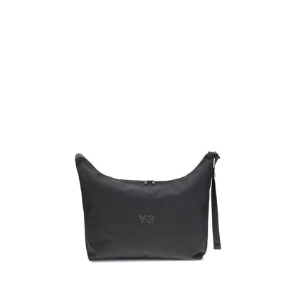 Y-3 Black Polyamide Shoulder Bag with logo, adjustable strap, and zip closure for everyday use.