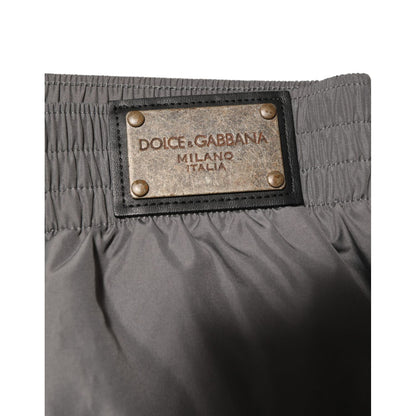 Dolce & Gabbana Light Gray Nylon Elastic Waist Shorts Swimwear Dolce & Gabbana