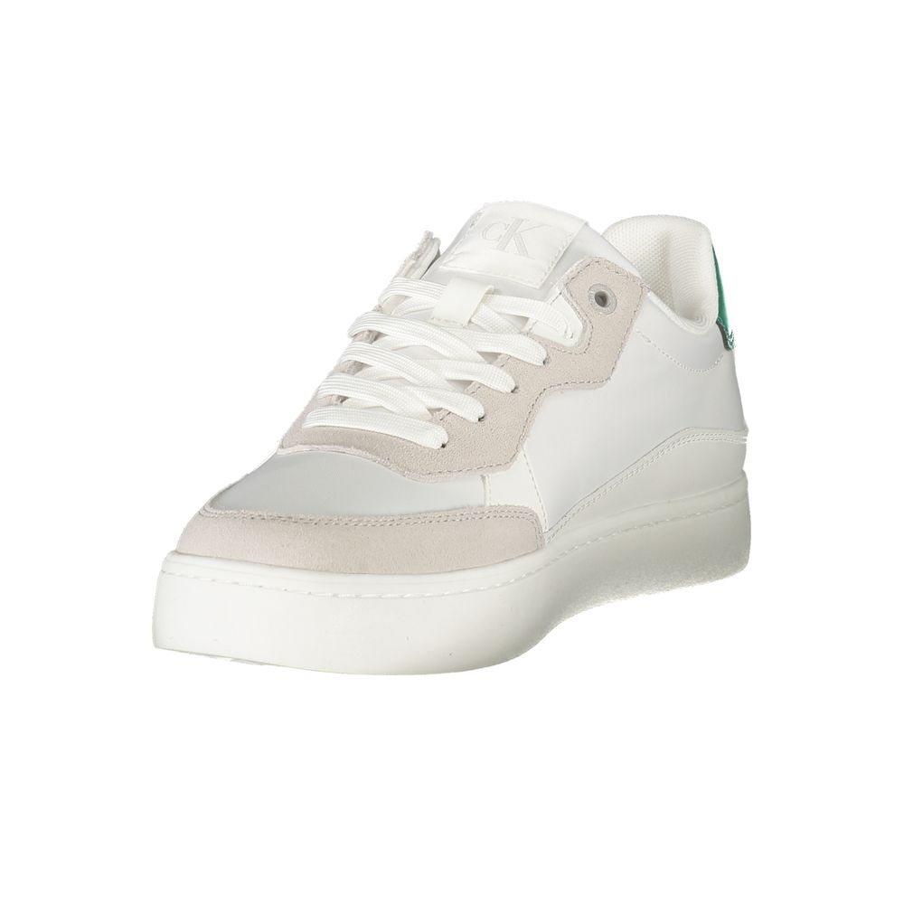 Calvin Klein White Leather Men Sneaker with modern lace-up design and iconic logo, perfect for trendsetters seeking style and comfort.