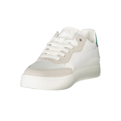 Calvin Klein White Leather Men Sneaker with modern lace-up design and iconic logo, perfect for trendsetters seeking style and comfort.